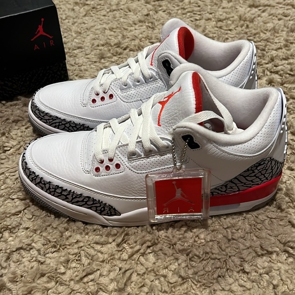 NIB Nike Air Jordan 3 Retro White, Fire Red, Cement Grey 13604116 Sneakers 9.5 - Picture 5 of 13